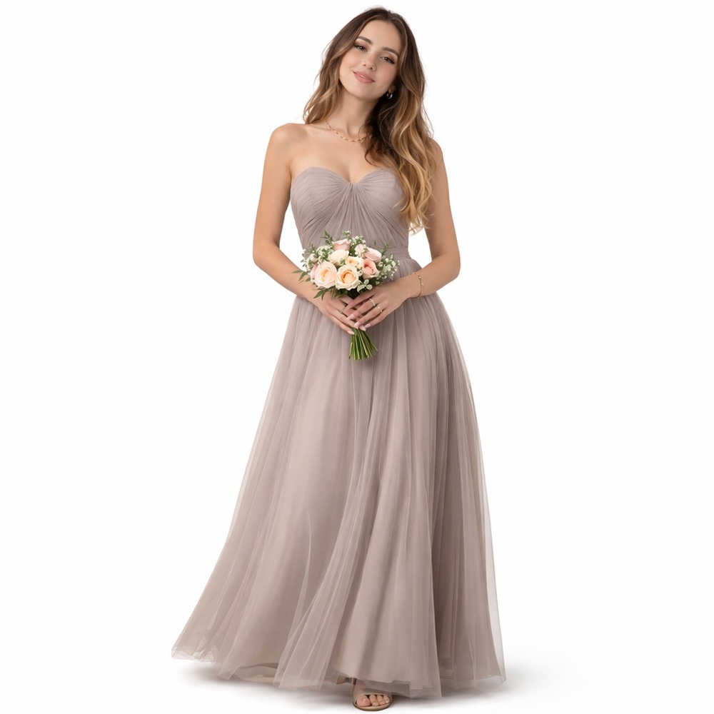 Jenny Yoo Collection Taupe convetible Tulle column dress sz 8 Bridesmaid Formal